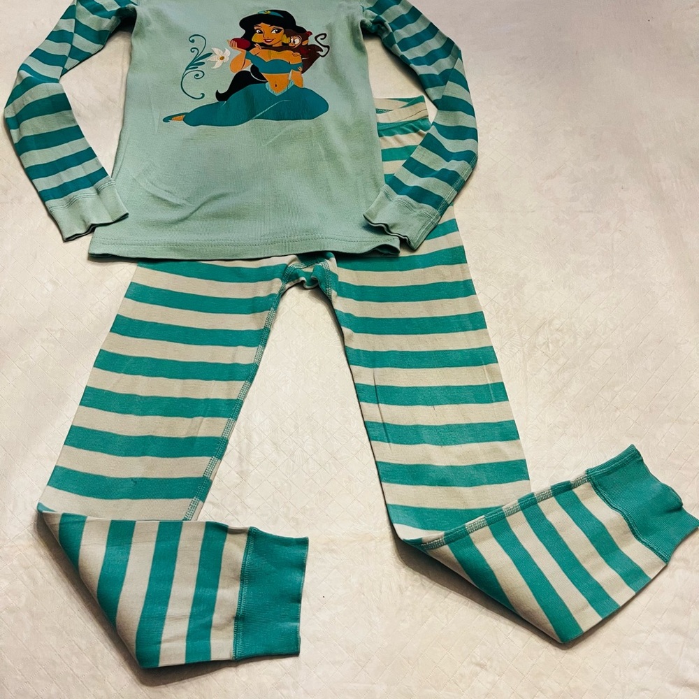Hanna Andersson Teal and Cream Striped Princess Jasmine Pajama Set